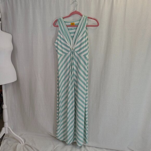 Ruby Rd. Size Small Mint and White Striped Sleeveless Maxi Dress - Picture 1 of 11